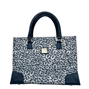 Diane von Furstenberg DVF Studio Large Tote Bag Travel Navy Blue Leopard Print